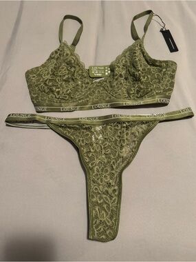 Lounge Olive Lace Bralette & Thong Set
